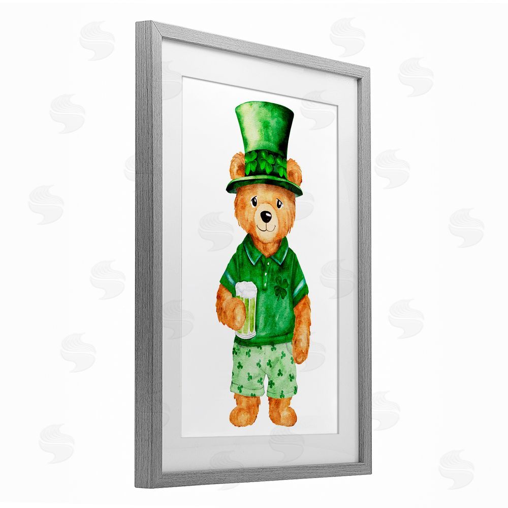 Amy Hall St. Patrick's Day Bear Gray Framed Print Under Glass Art