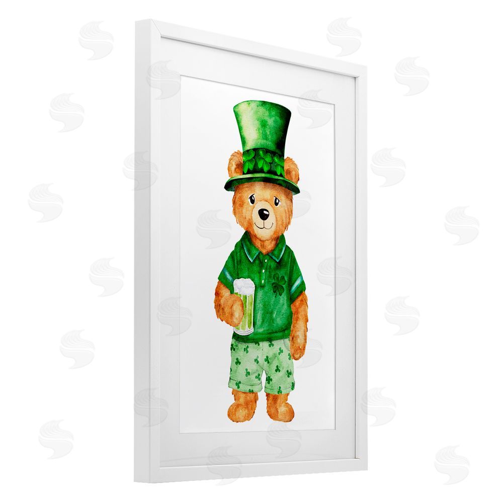 Amy Hall St. Patrick's Day Bear White Framed Print Under Glass Art