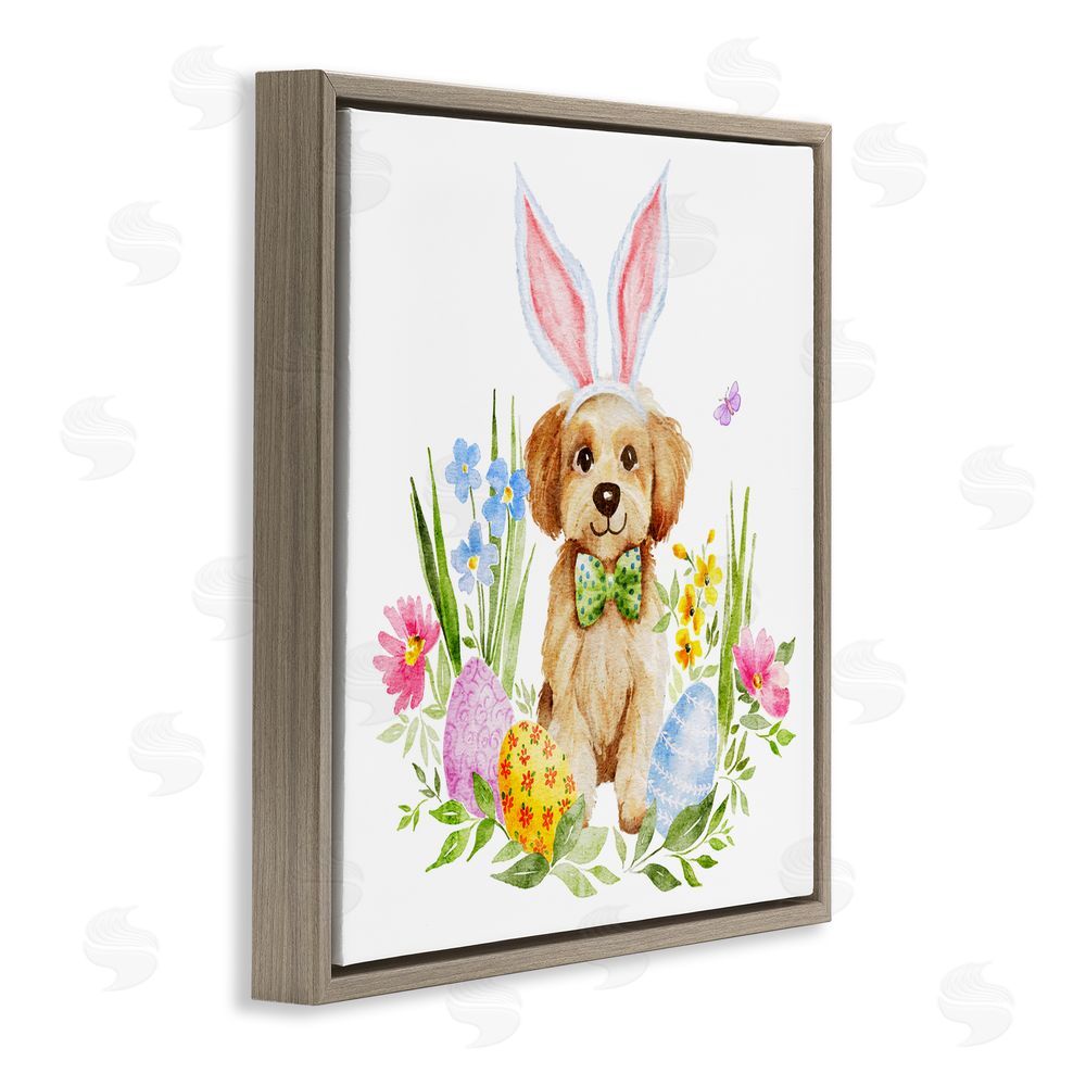 Amy Hall Playful Easter Puppy Brown Floating Frame Canvas Art Print