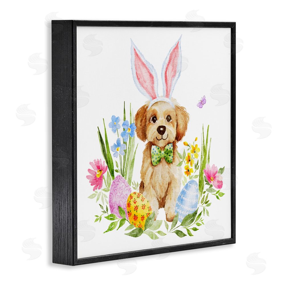 Amy Hall Playful Easter Puppy Black Framed Giclee Art Print