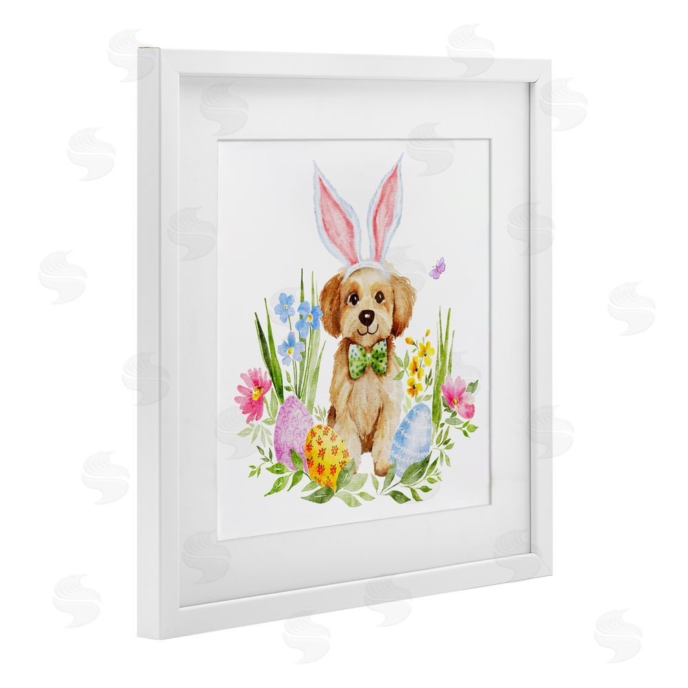 Amy Hall Playful Easter Puppy White Framed Print Under Glass Art