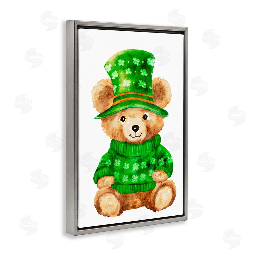 Amy Hall St. Patty's Day Bear Gray Floating Frame Canvas Art Print