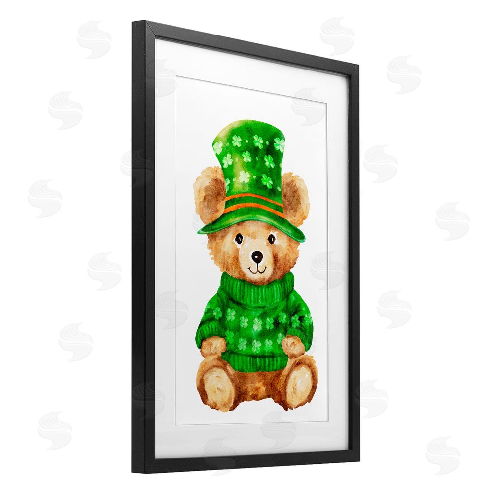 Amy Hall St. Patty's Day Bear Black Framed Print Under Glass Art