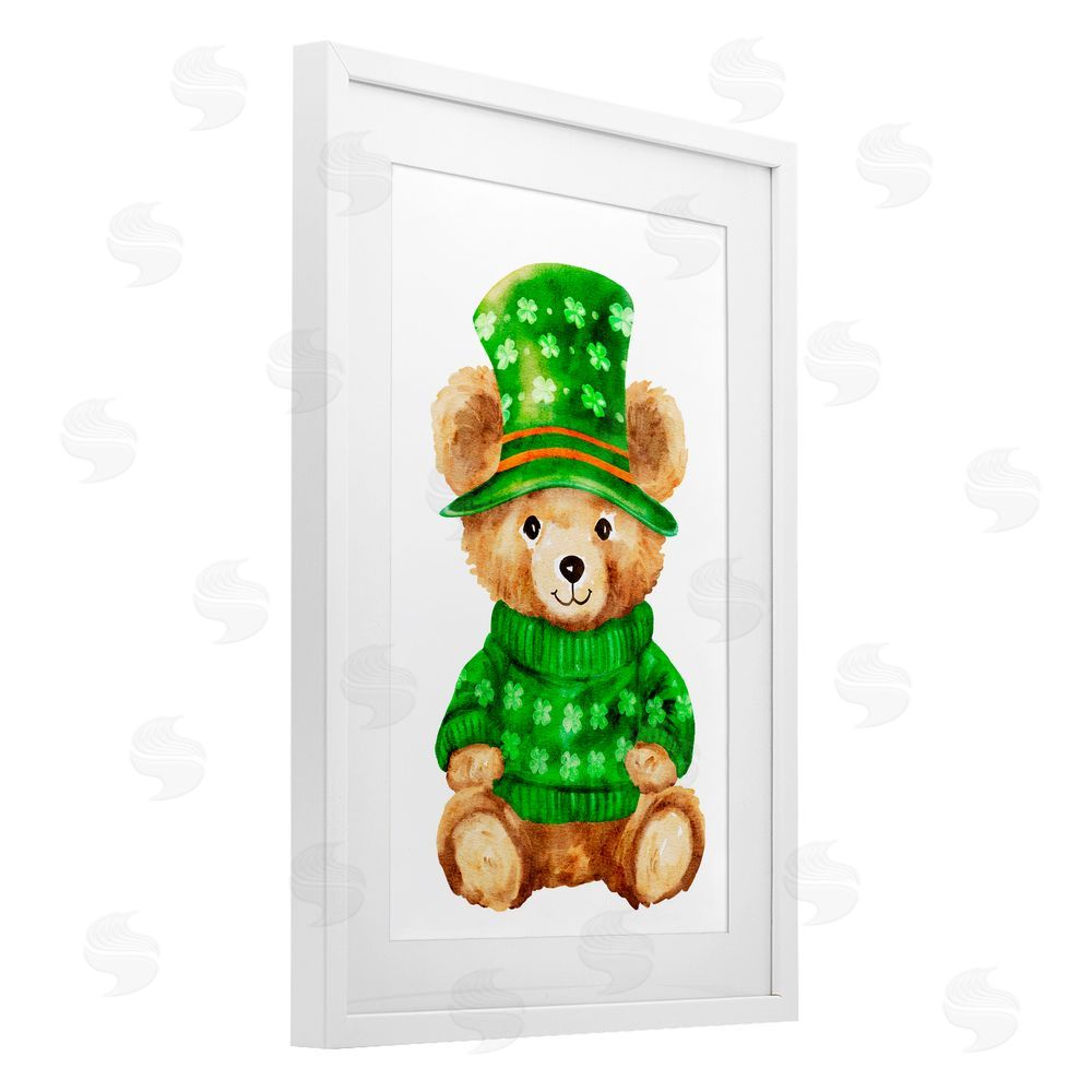 Amy Hall St. Patty's Day Bear White Framed Print Under Glass Art