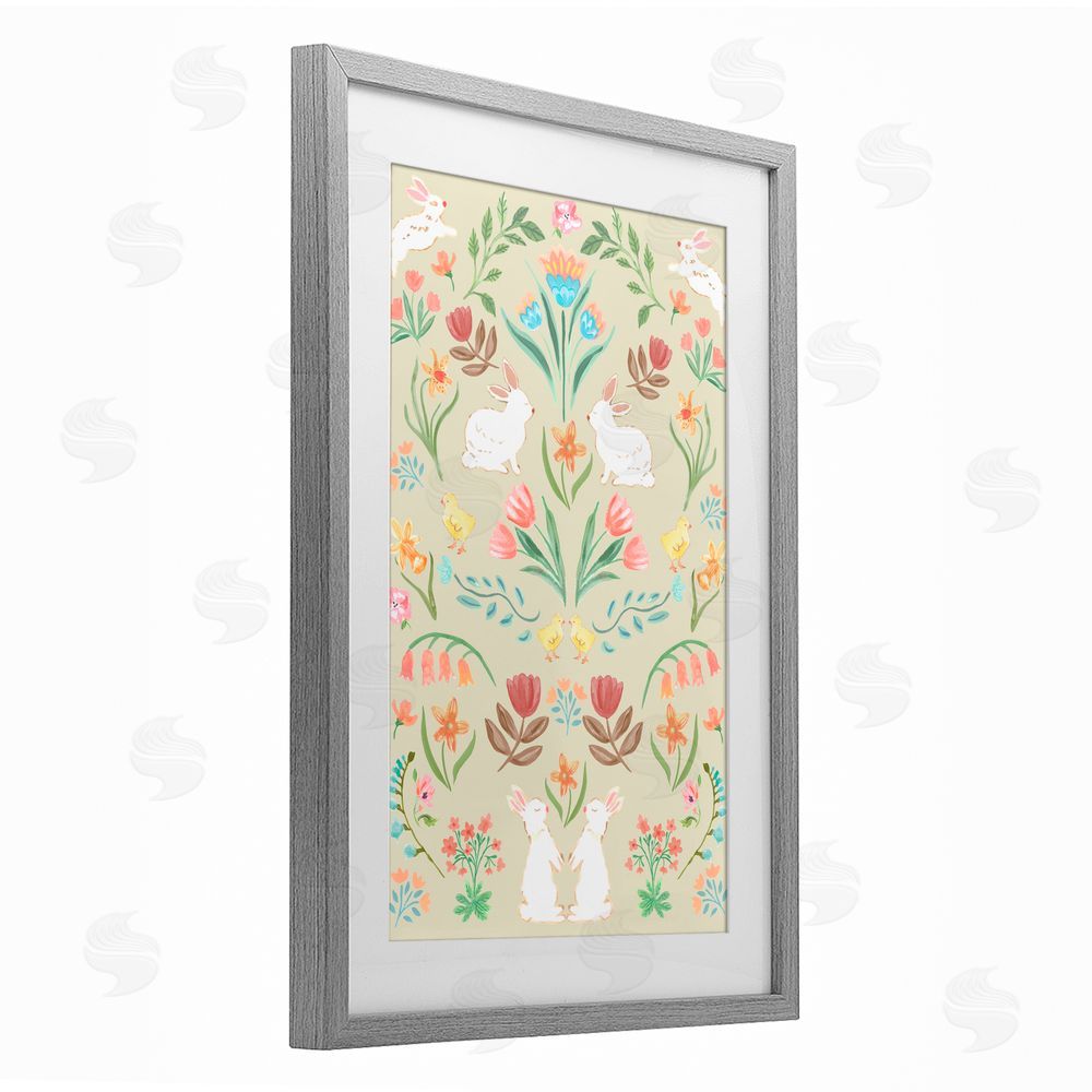 Corinne Haig Symmetrical Easter Ivory Gray Framed Print Under Glass with White Mat Wall Art