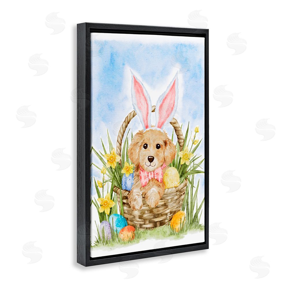 Amy Hall Spring Easter Puppy Black Floating Frame Canvas Wall Art Print