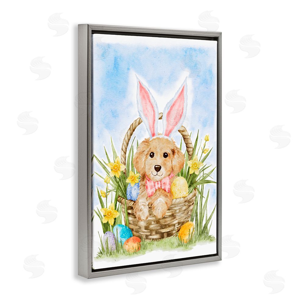 Amy Hall Spring Easter Puppy Gray Floating Frame Canvas Art Print