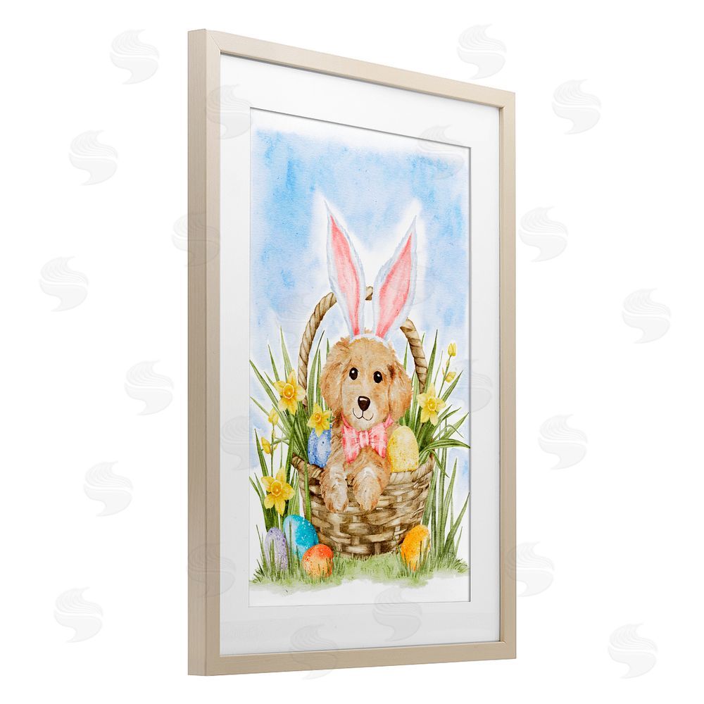 Amy Hall Spring Easter Puppy Birch Framed Print Under Glass Art