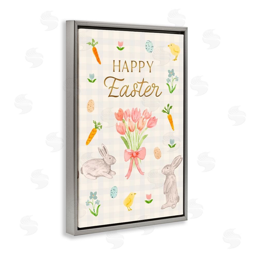 Juliet Meeks Happy Easter Soft Spring Compilation Gray Floating Frame Canvas Wall Art Print