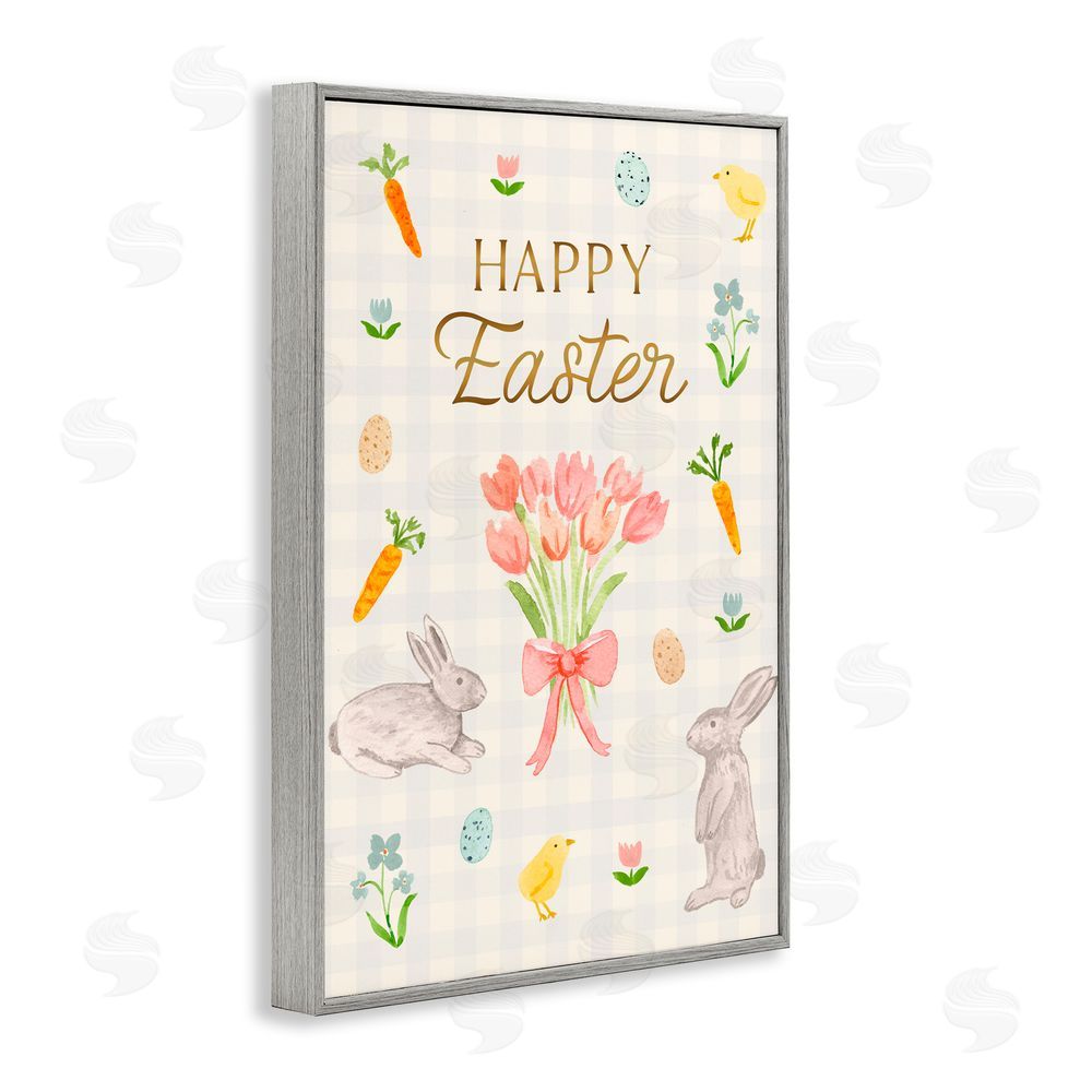 Juliet Meeks Happy Easter Soft Spring Compilation Gray Framed Giclee Wall Art Print