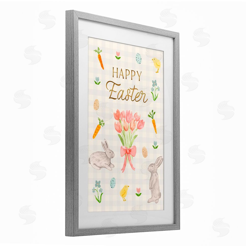 Juliet Meeks Happy Easter Soft Spring Compilation Gray Framed Print Under Glass with White Mat Wall Art