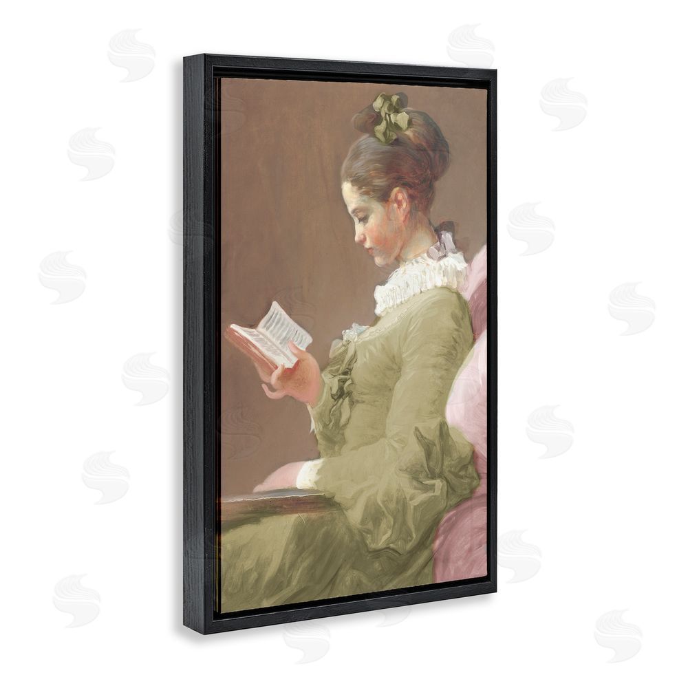 Corinne Haig Victorian Woman Seated with Book Black Floating Frame Canvas Wall Art Print