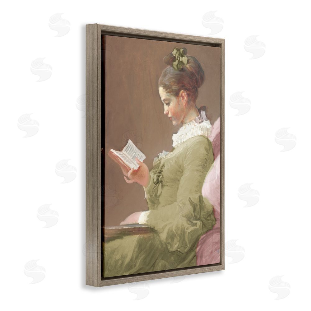 Corinne Haig Victorian Woman Seated with Book Brown Floating Frame Canvas Art Print