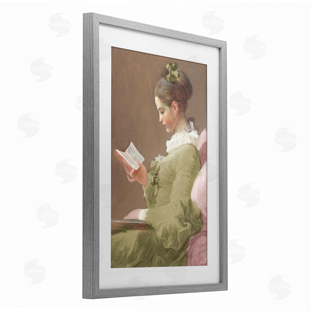 Corinne Haig Victorian Woman Seated with Book Gray Framed Print Under Glass Art