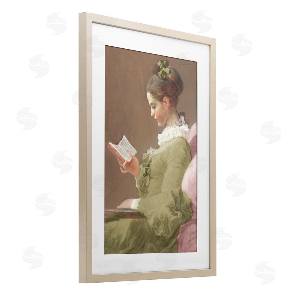 Corinne Haig Victorian Woman Seated with Book Birch Framed Print Under Glass Art