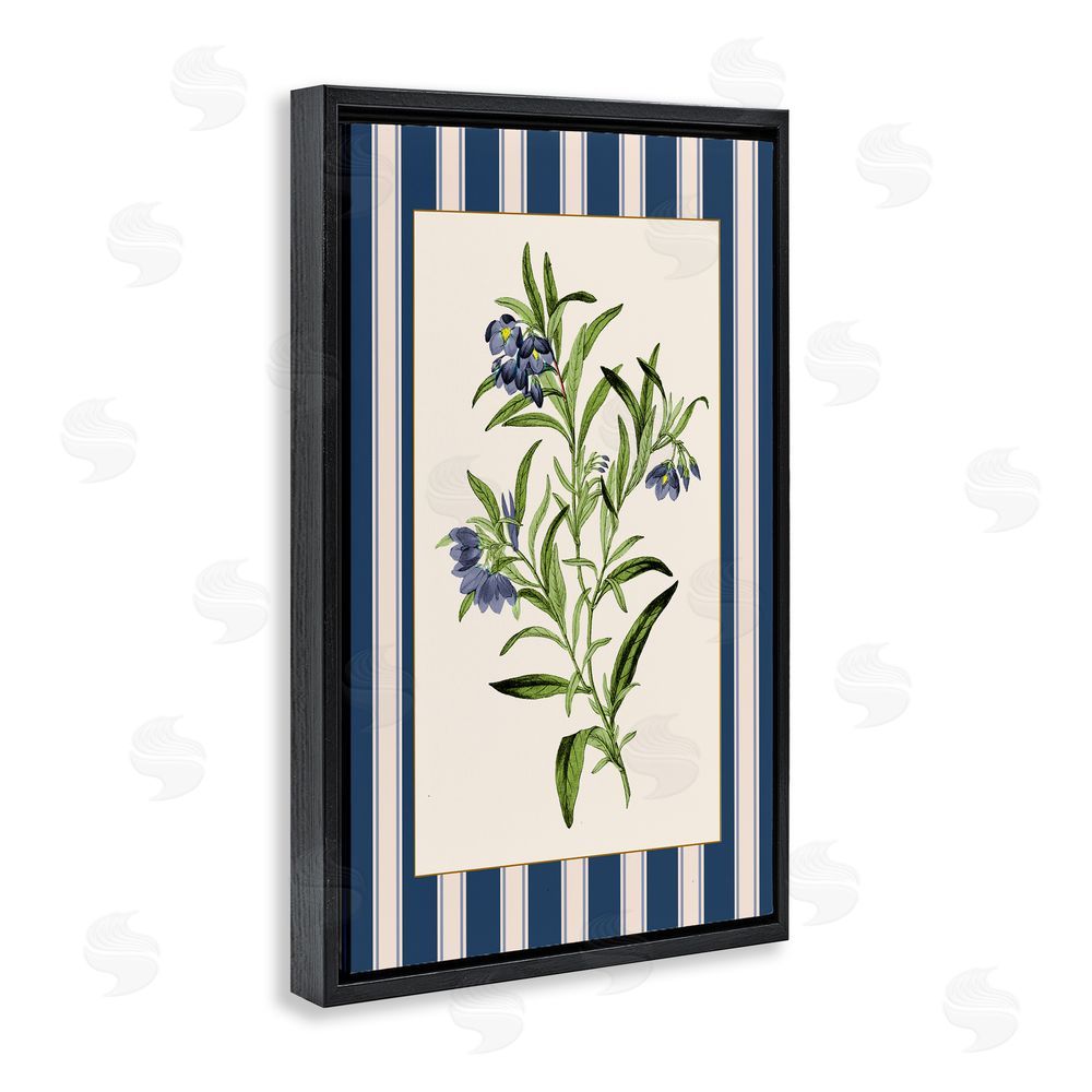 Corinne Haig Vintage Plant over Stripes Black Floating Frame Canvas Wall Art Print