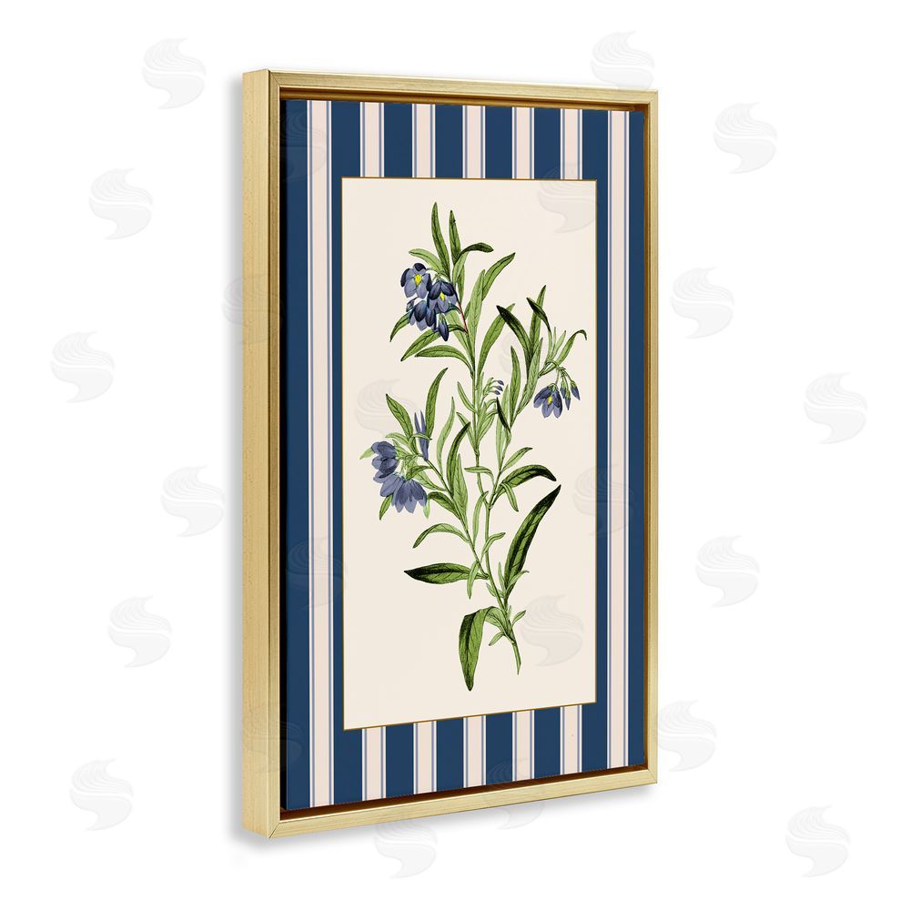 Corinne Haig Vintage Plant over Stripes Gold Floating Frame Canvas Art Print