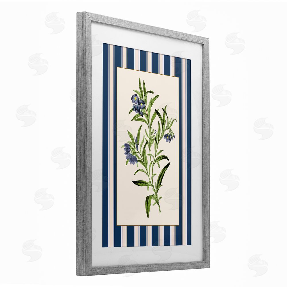 Corinne Haig Vintage Plant over Stripes Gray Framed Print Under Glass Art