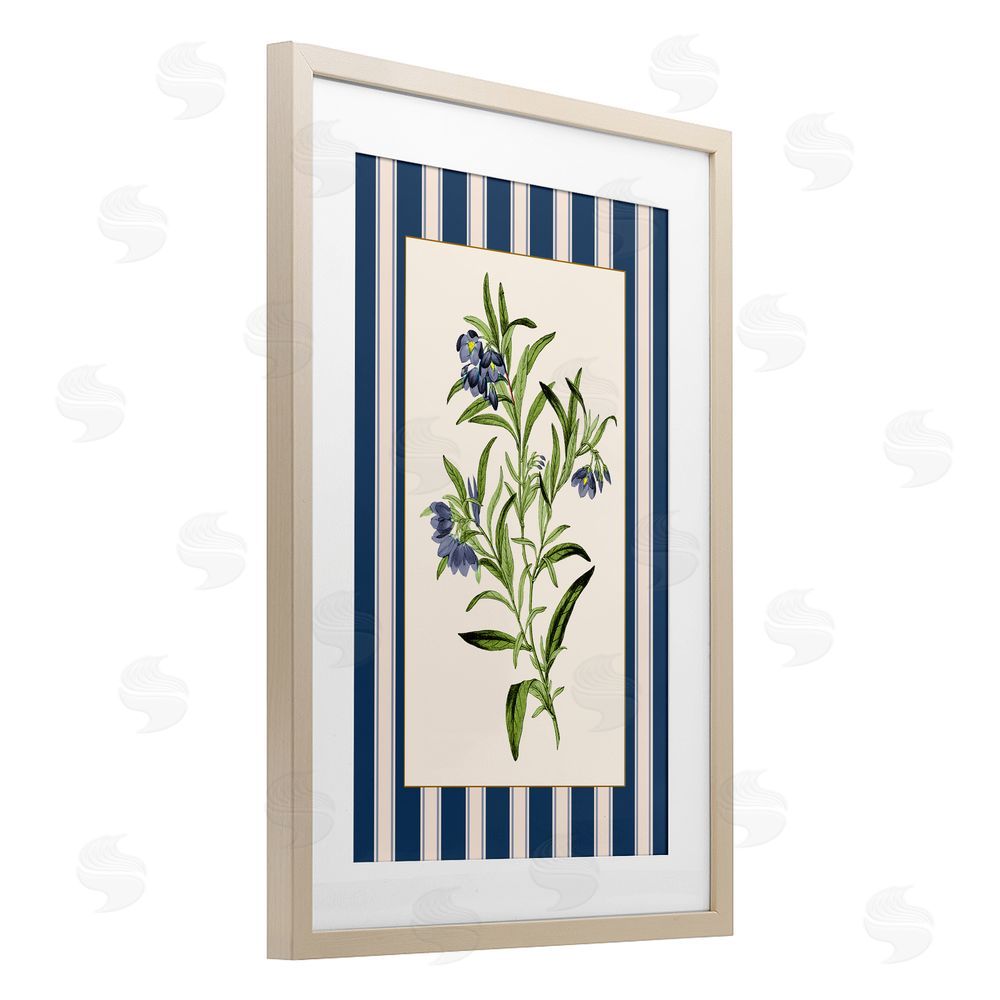 Corinne Haig Vintage Plant over Stripes Birch Framed Print Under Glass Art