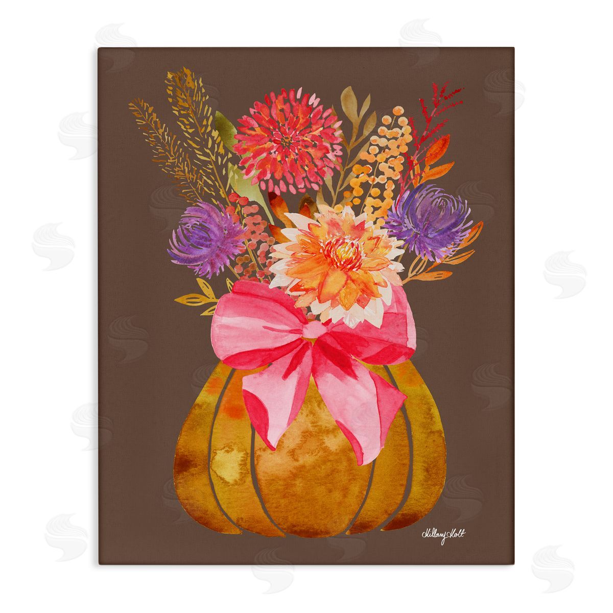Hillary Holt Rustic Chic Pumpkin Florals Canvas Wall Art Print