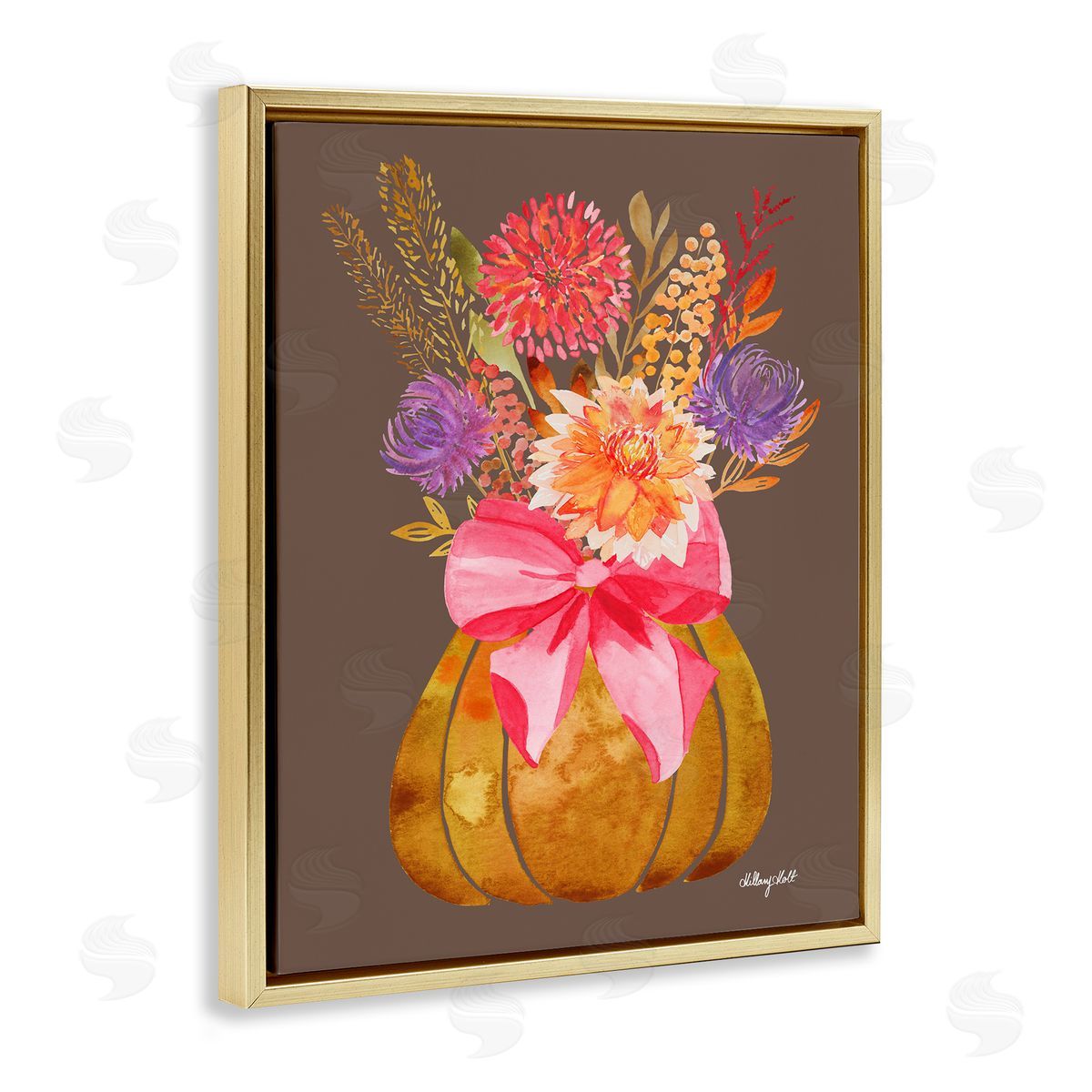 Hillary Holt Rustic Chic Pumpkin Florals Canvas Wall Art Print