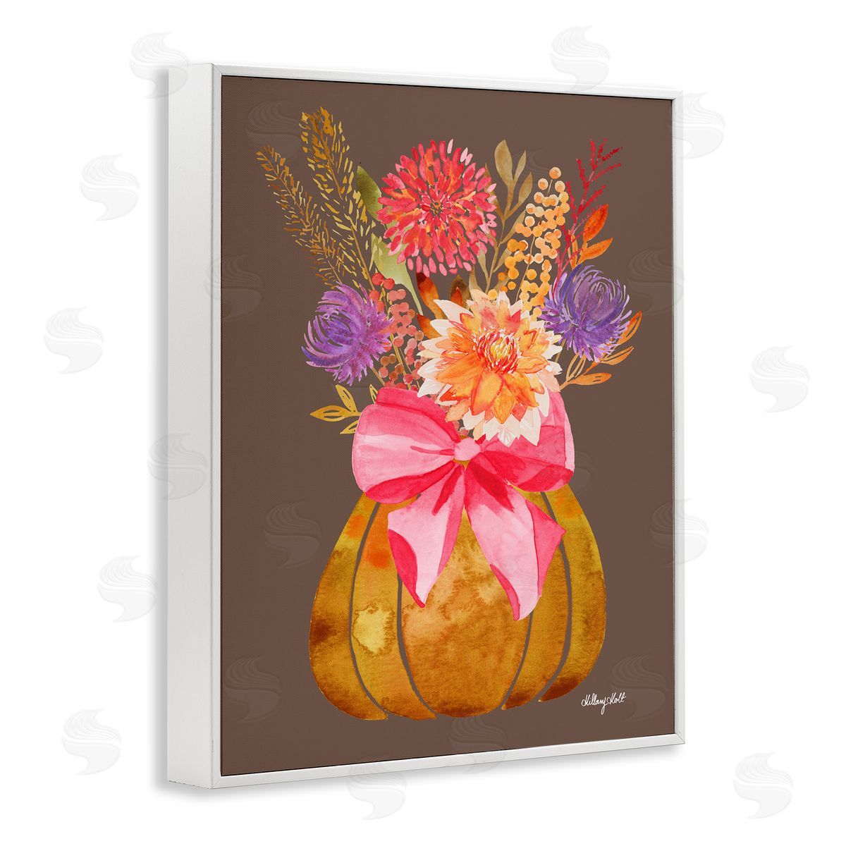 Hillary Holt Rustic Chic Pumpkin Florals Canvas Wall Art Print