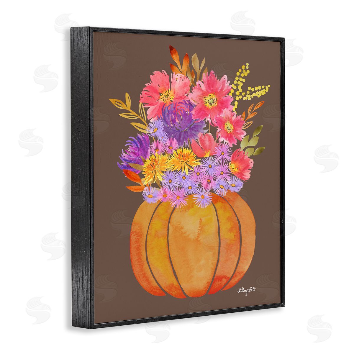 Hillary Holt Shabby Chic Pumpkin Florals Canvas Wall Art Print