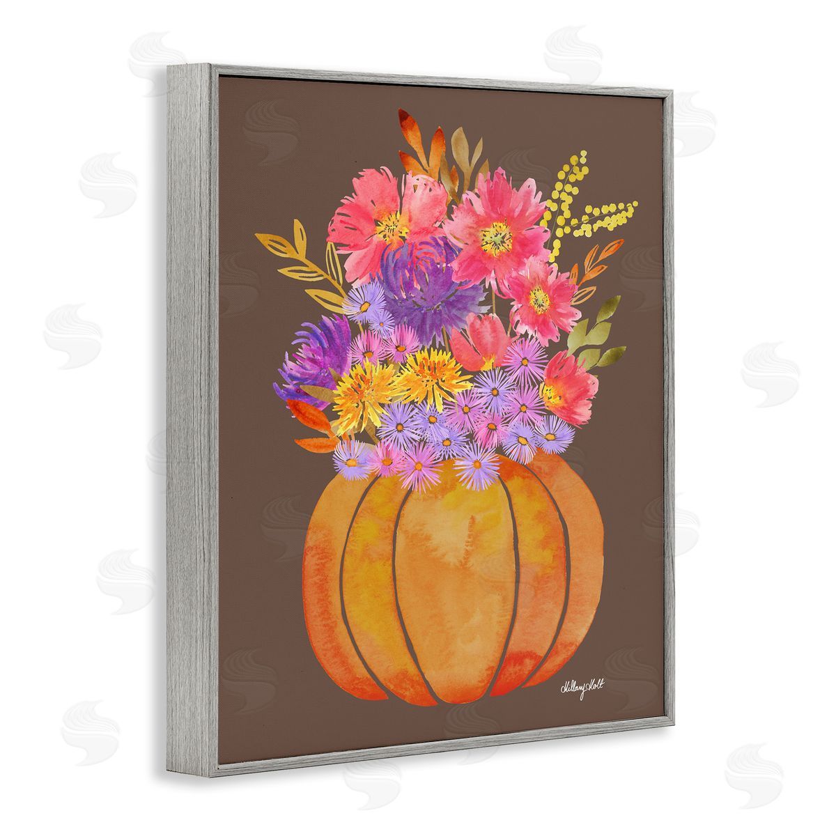 Hillary Holt Shabby Chic Pumpkin Florals Canvas Wall Art Print