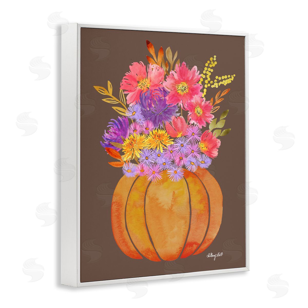 Hillary Holt Shabby Chic Pumpkin Florals Canvas Wall Art Print