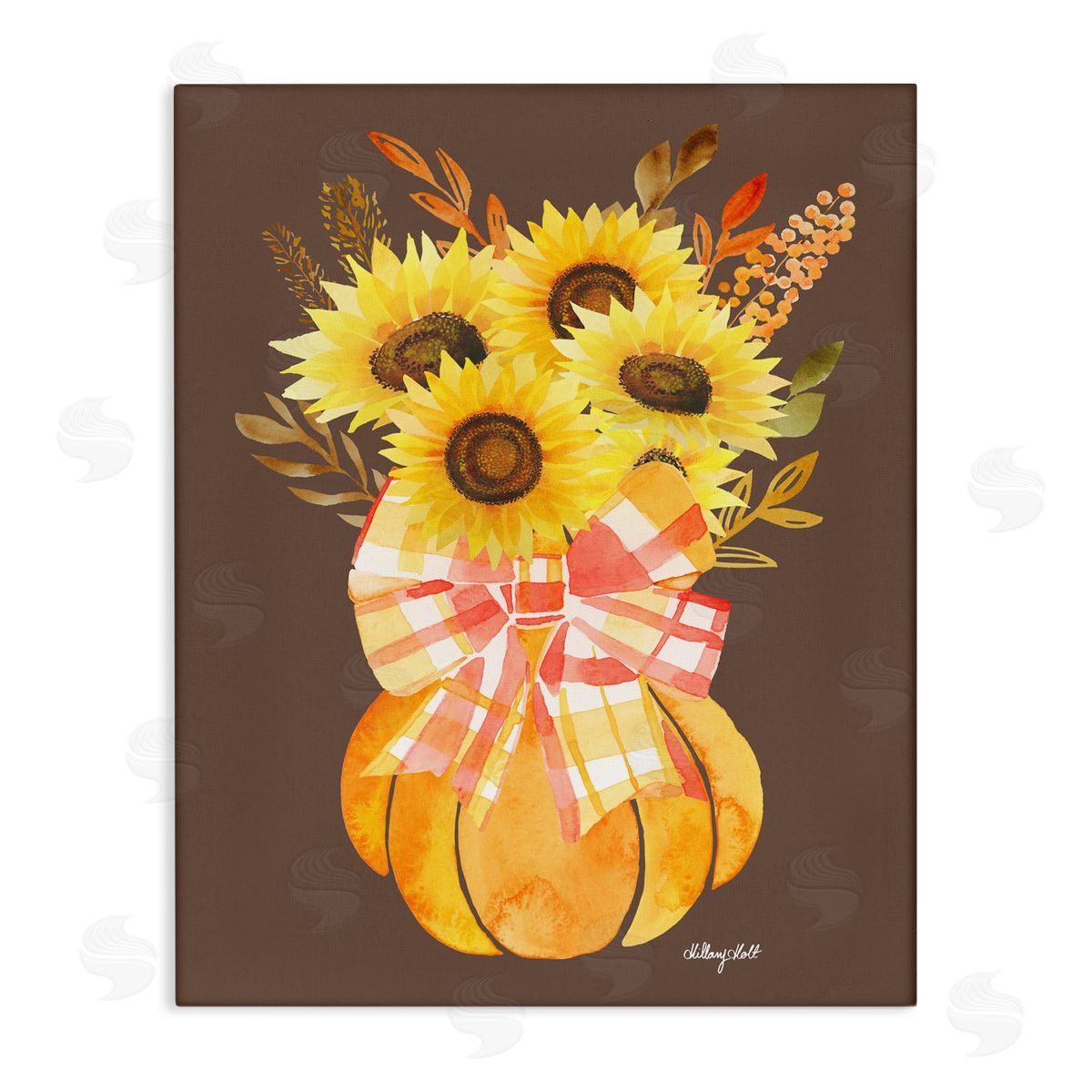 Hillary Holt Fall Sunflowers Pumpkin Bouquet Canvas Wall Art Print