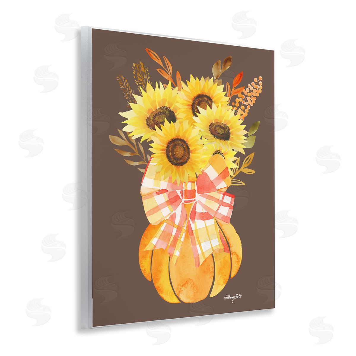 Hillary Holt Fall Sunflowers Pumpkin Bouquet Canvas Wall Art Print
