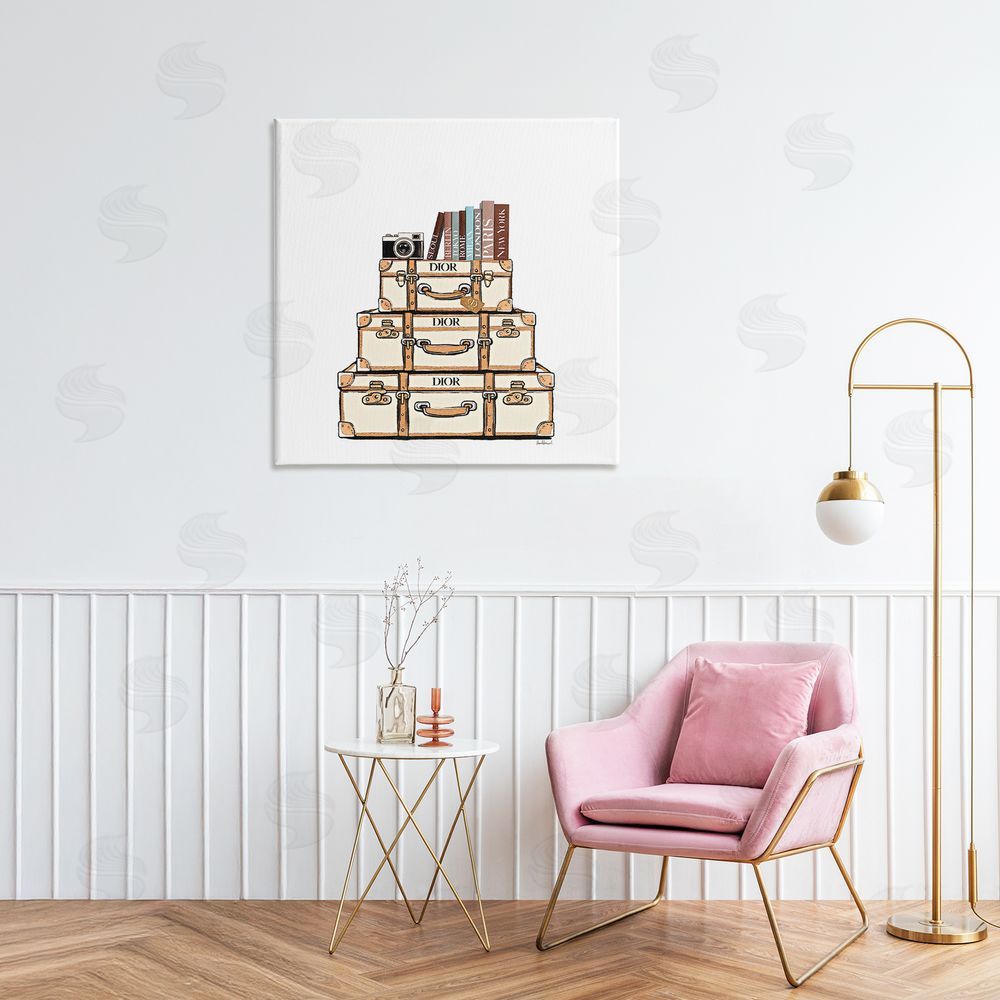Amanda Greenwood Cream Luggage Stack Canvas Art on Wall
