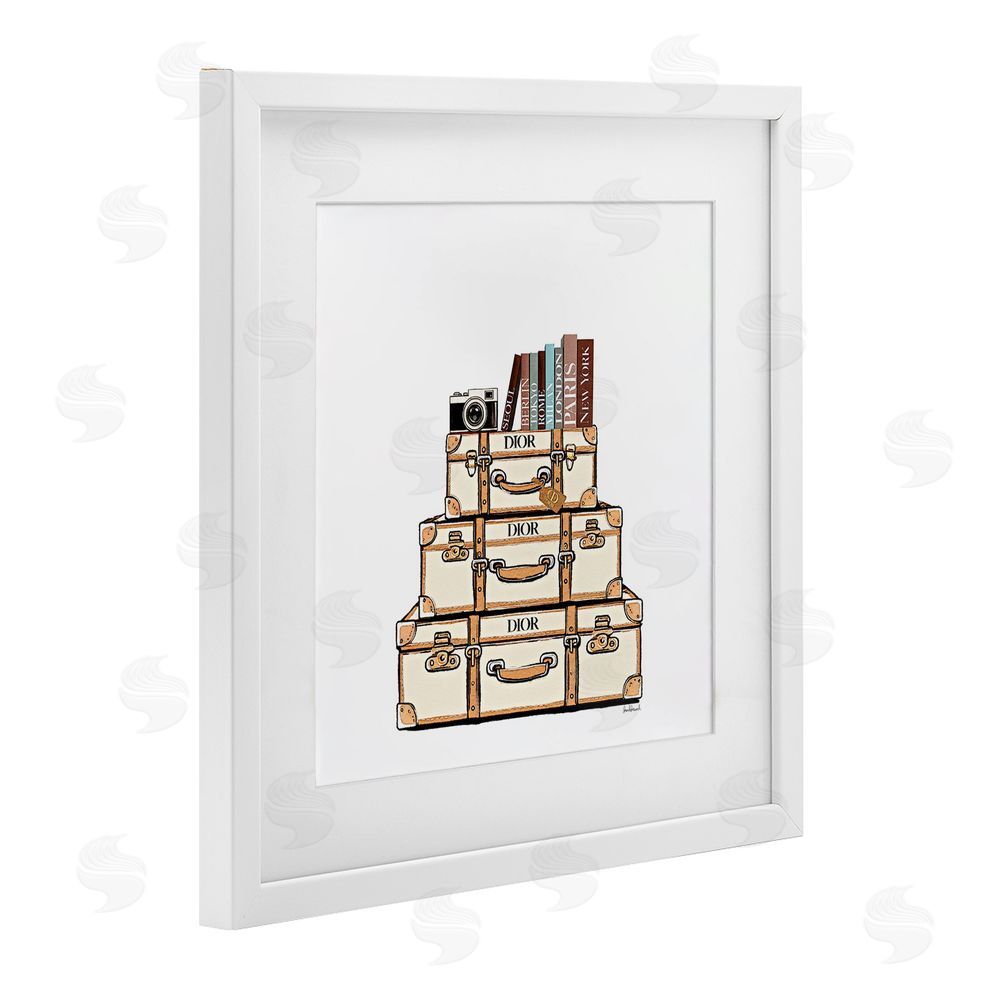 Amanda Greenwood Cream Luggage Stack White Framed Print Under Glass with Mat Wall Art