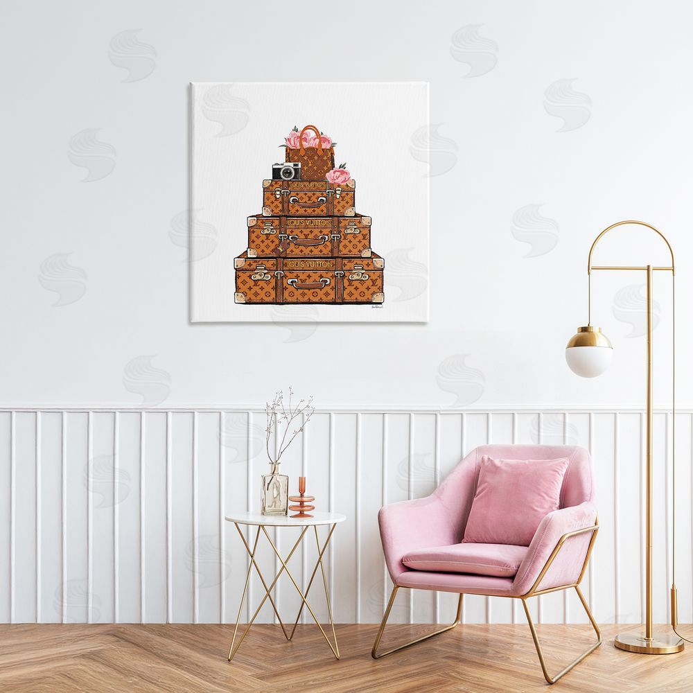 Amanda Greenwood Stacked Luggage with Floral Handbag Canvas Art on Wall