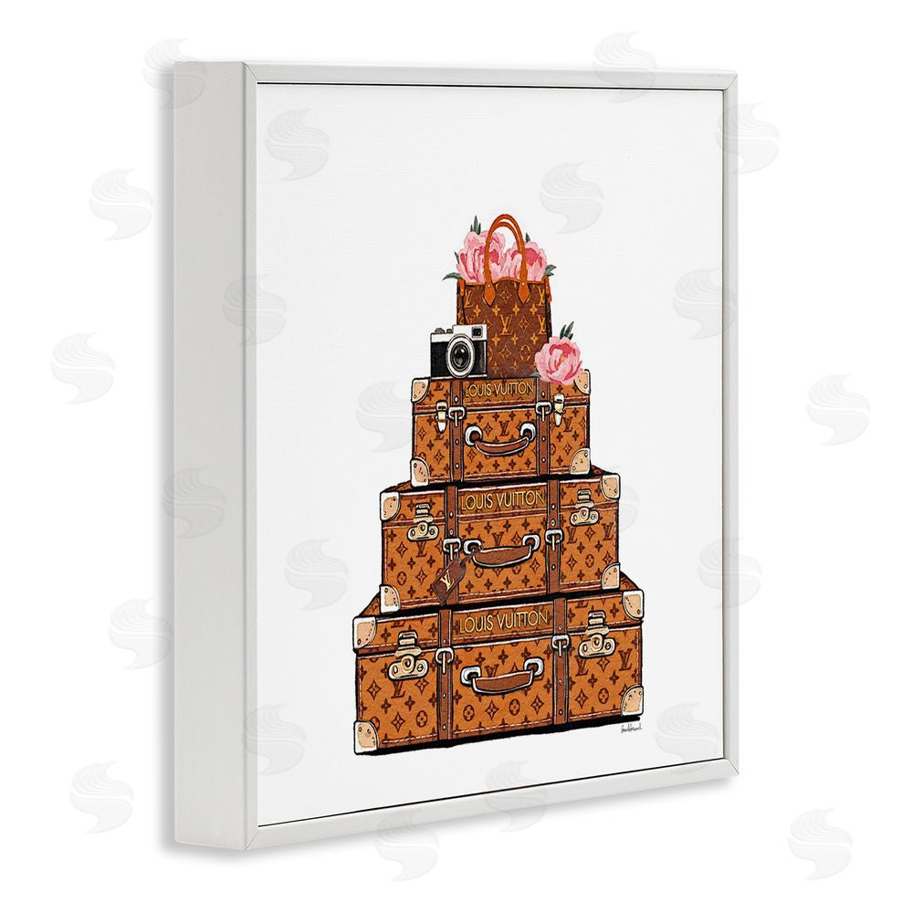 Amanda Greenwood Stacked Luggage with Floral Handbag White Framed Giclee Wall Art Print