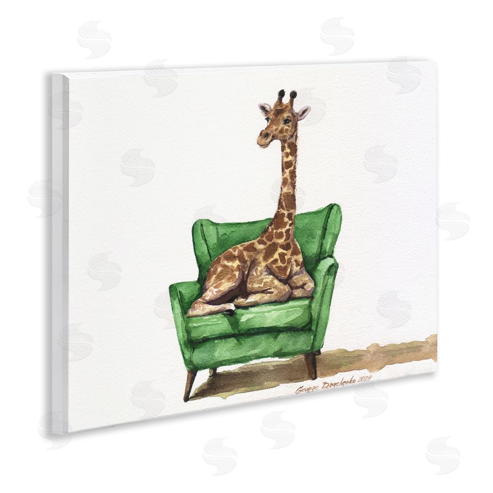 George Dyachenko Cute Giraffe on Green Chair Wall Plaque Art Print