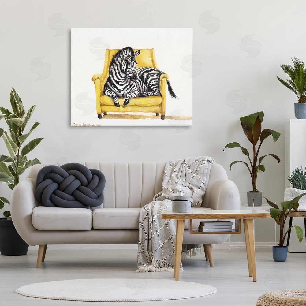 George Dyachenko Cute Zebra on Yellow Chair Canvas Art on Wall
