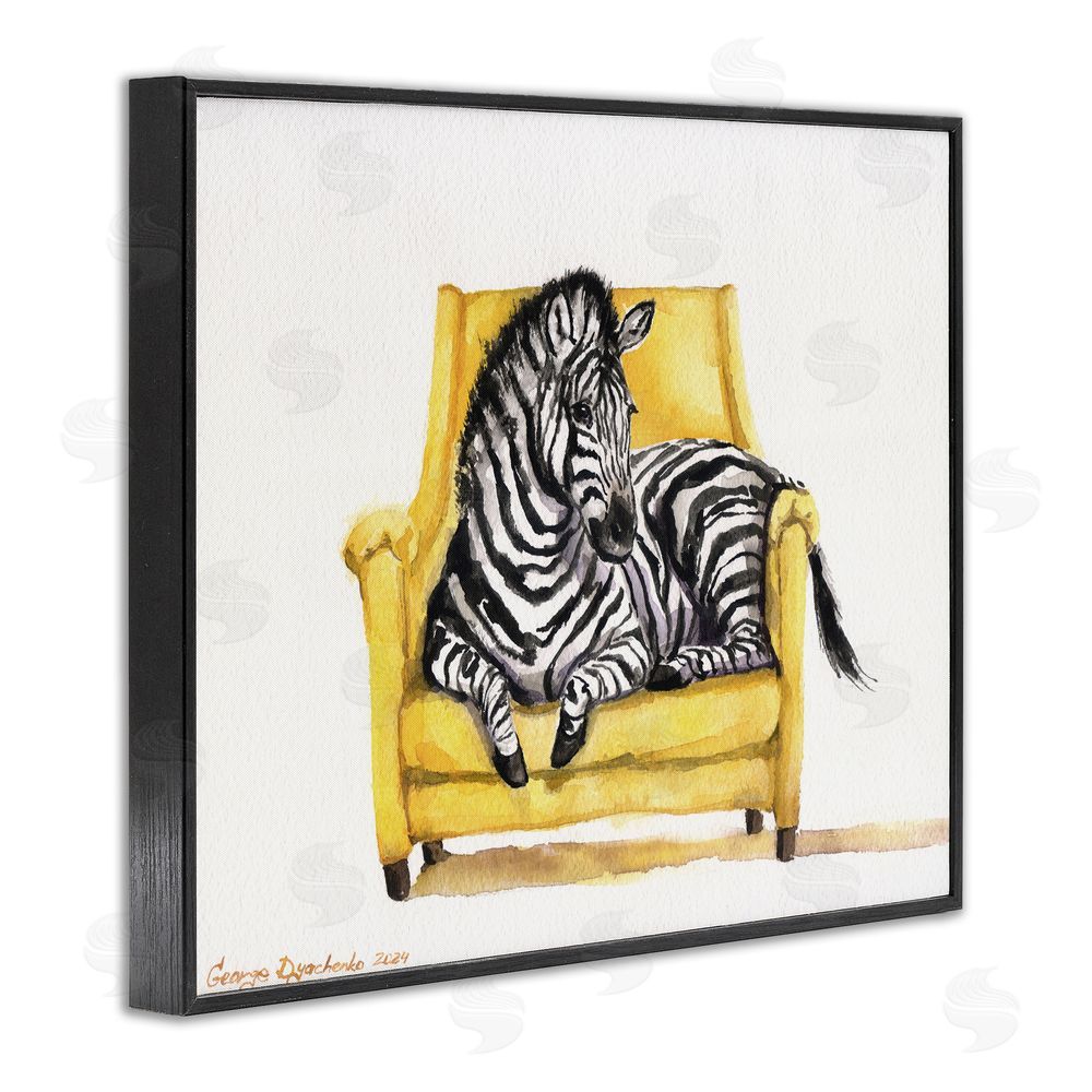 George Dyachenko Cute Zebra on Yellow Chair Black Framed Giclee Wall Art Print