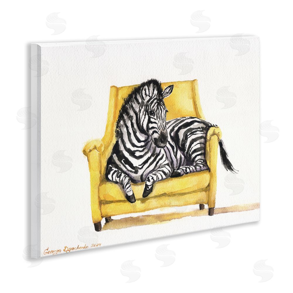 George Dyachenko Cute Zebra on Yellow Chair Wall Plaque Art Print