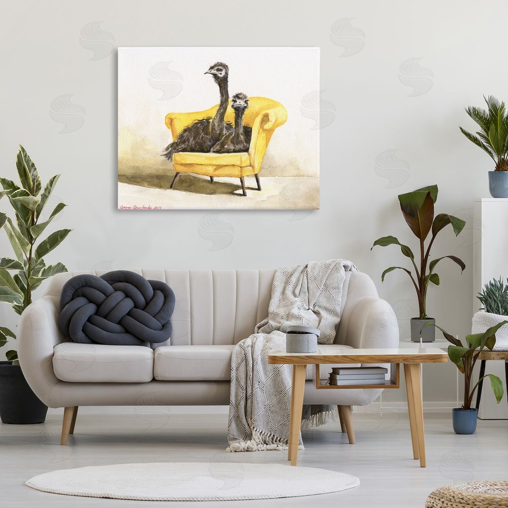 George Dyachenko Funny Ostriches on Yellow Chair Canvas Art on Wall