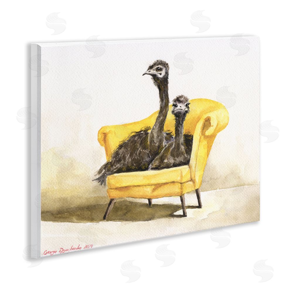 George Dyachenko Funny Ostriches on Yellow Chair Wall Plaque Art Print