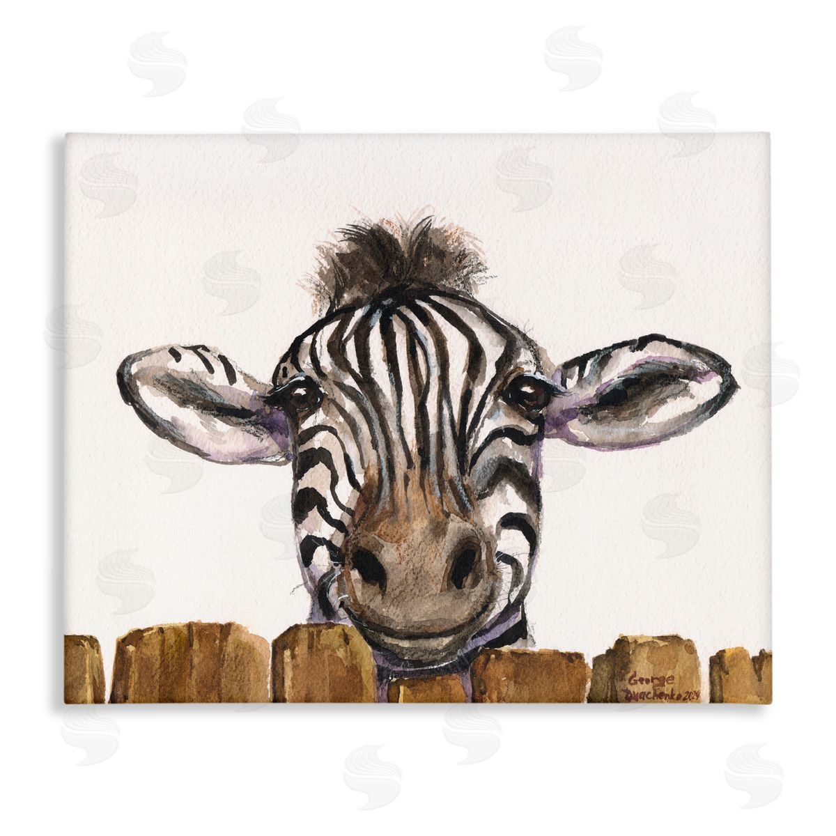 George Dyachenko Cute Zebra Above Fence Canvas Wall Art Print