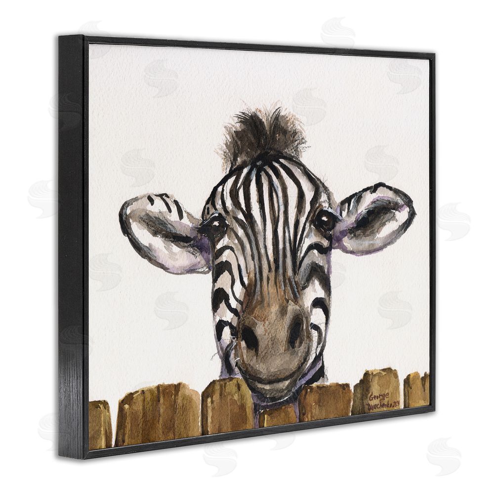 George Dyachenko Cute Zebra Above Fence Black Framed Giclee Wall Art Print