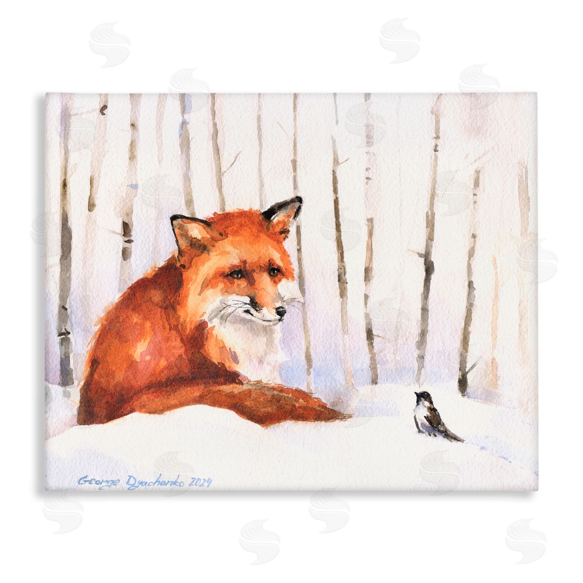 George Dyachenko Meeting of Fox And Sparrow Canvas Wall Art Print