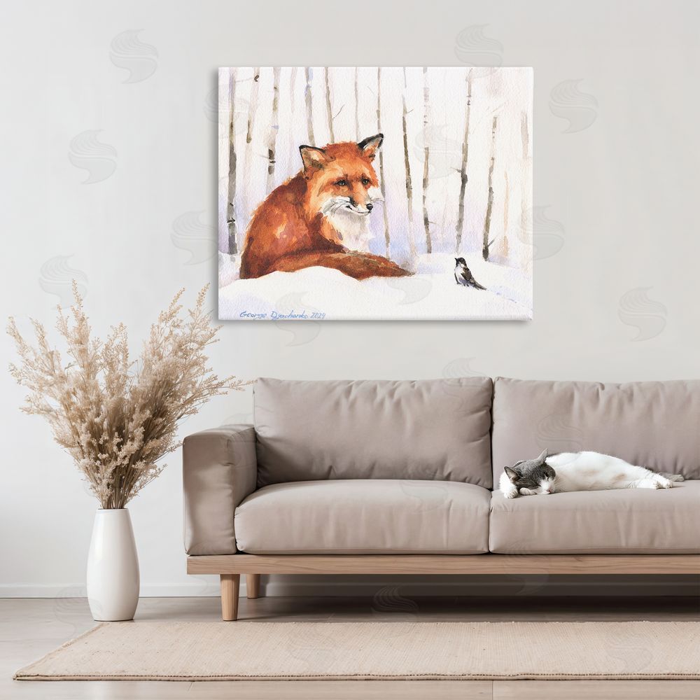 George Dyachenko Meeting of Fox And Sparrow Canvas Art on Wall