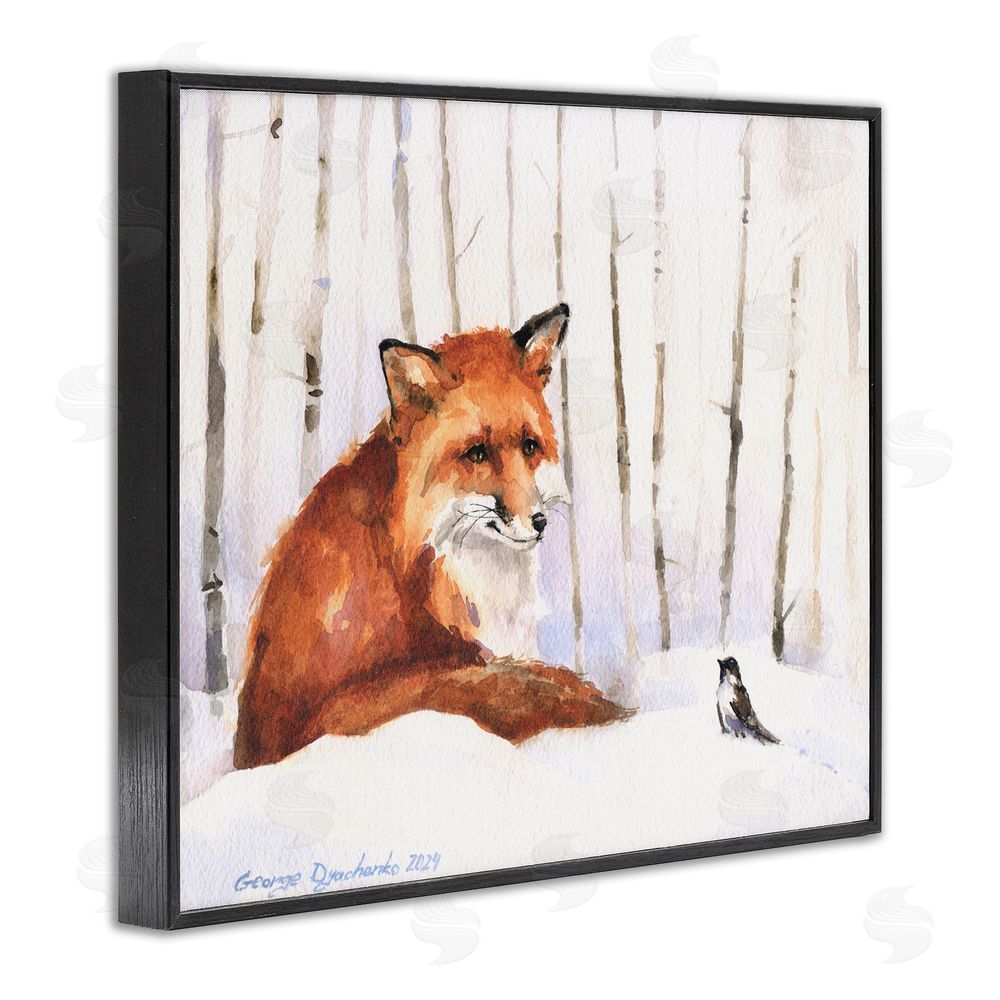 George Dyachenko Meeting of Fox And Sparrow Black Framed Giclee Wall Art Print