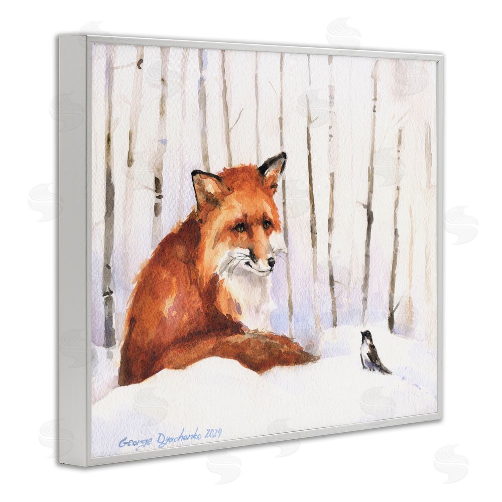 George Dyachenko Meeting of Fox And Sparrow White Framed Giclee Wall Art Print