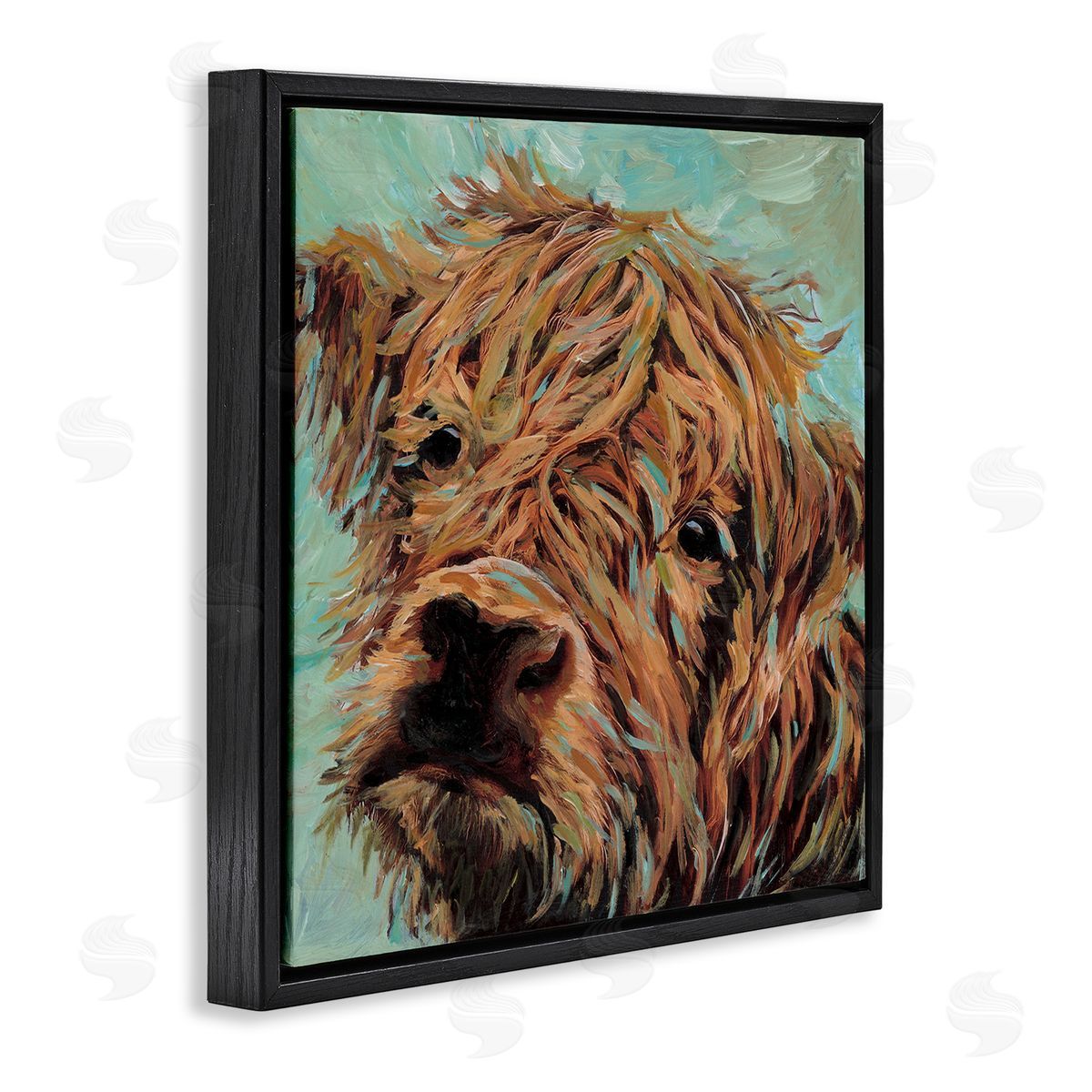 Wani Pasion Highland Cattle on Green Canvas Wall Art Print