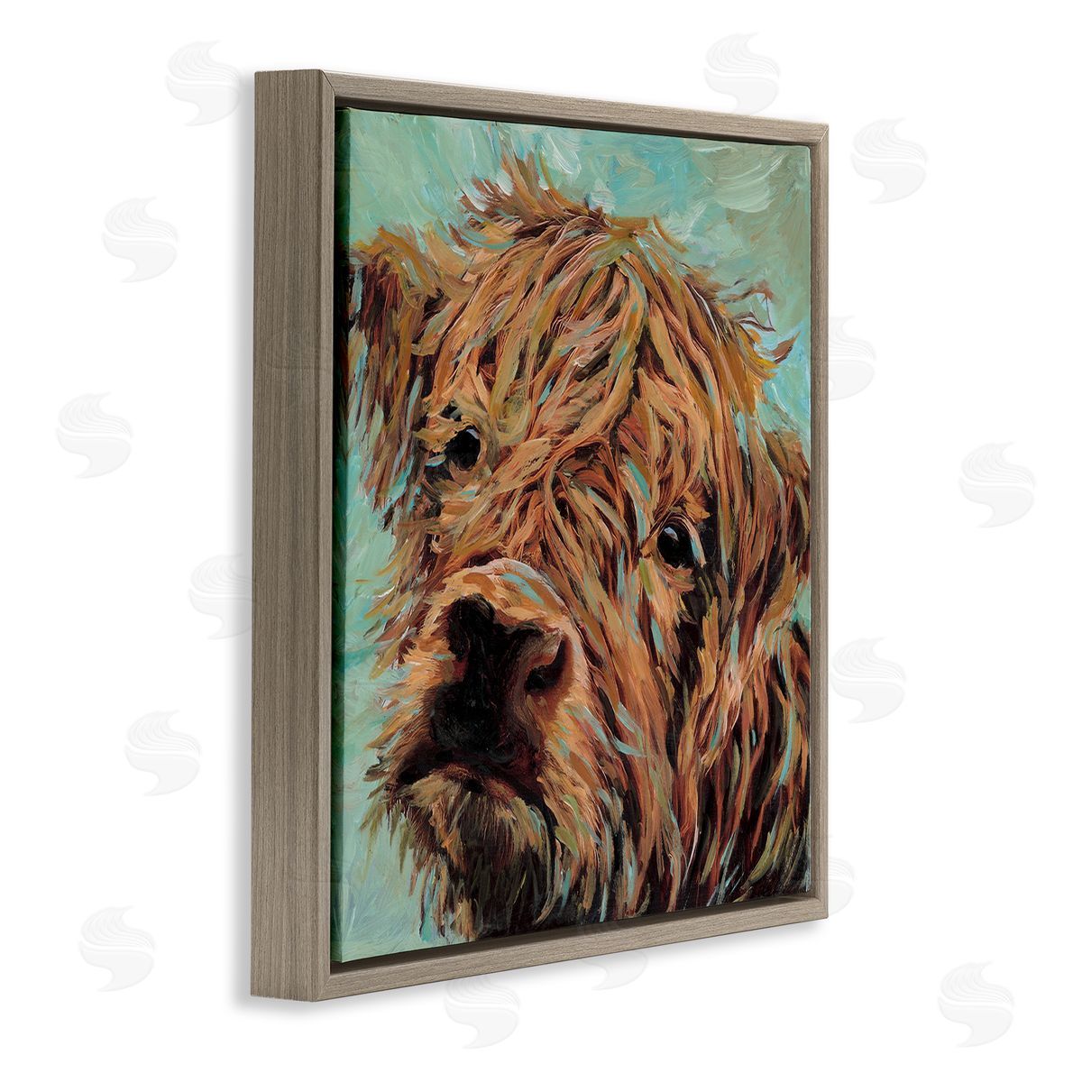Wani Pasion Highland Cattle on Green Canvas Wall Art Print