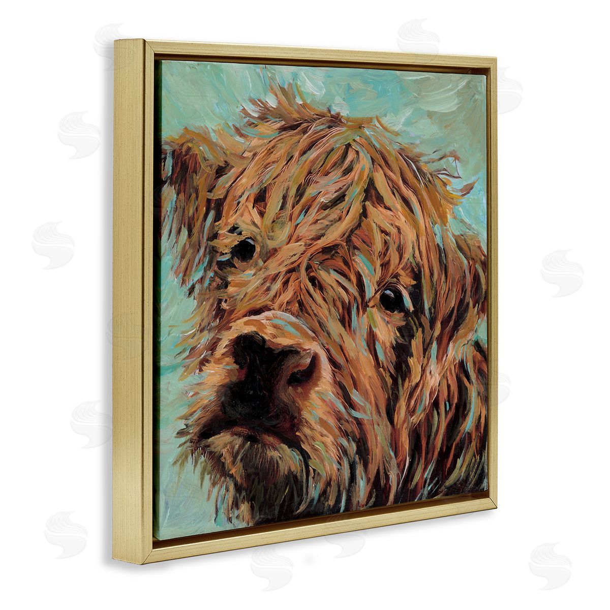 Wani Pasion Highland Cattle on Green Canvas Wall Art Print